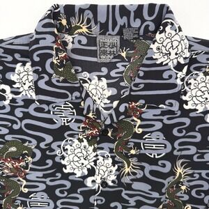 Authentic Shaolin Shirt Mens XXL Black Dragon Cloud Graphic Print Button Down